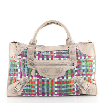 Balenciaga Work Giant Studs Bag Woven Leather 