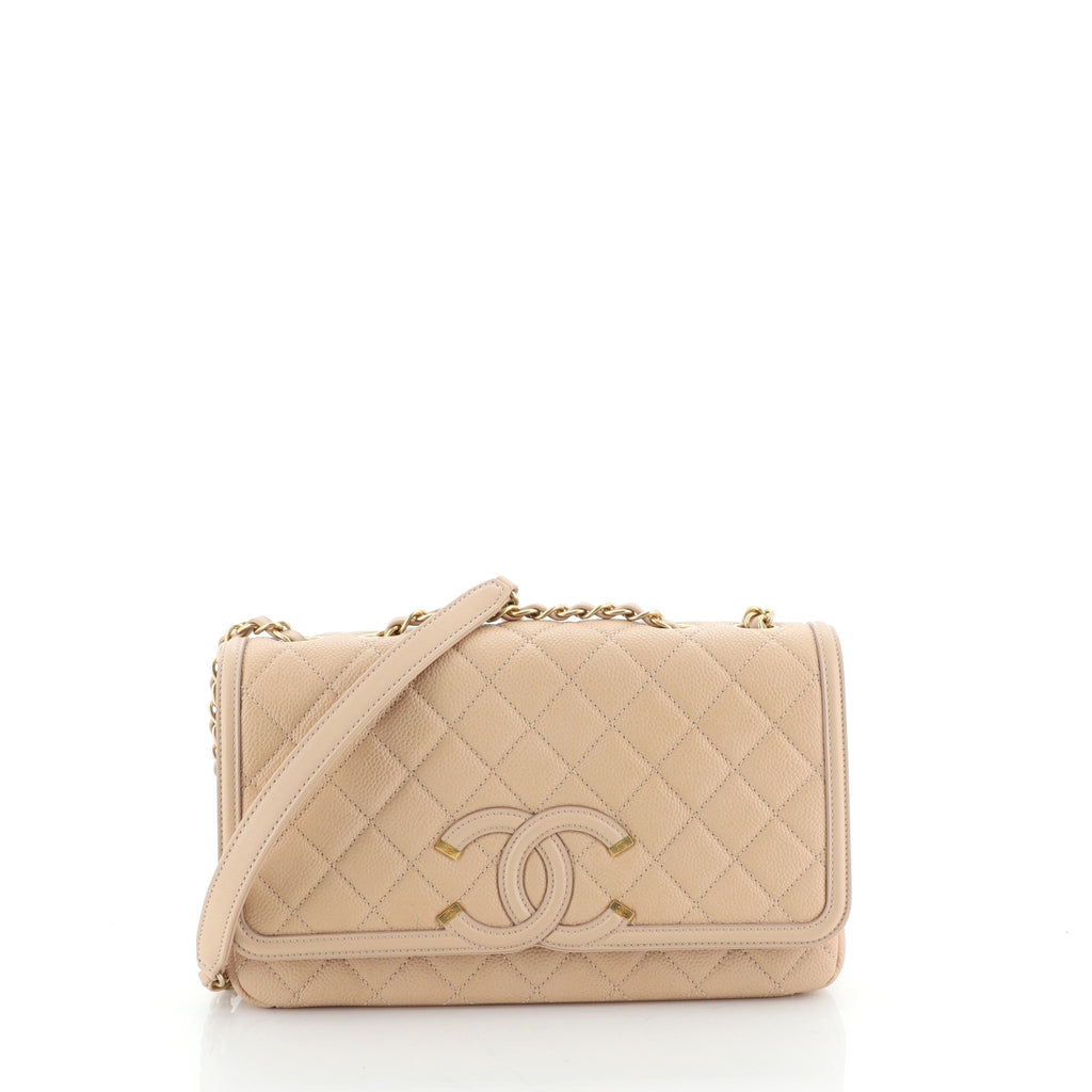 Chanel Filigree Flap Bag Quilted Caviar Medium Neutral 495732