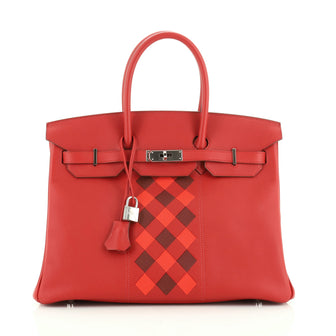 Hermes Birkin Handbag Tressage Red Swift and Palladium Hardware 35