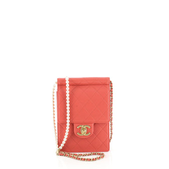 Chanel Pearl Chain Flap Bag Quilted Lambskin Mini