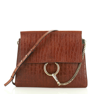 Faye Shoulder Bag Crocodile Embossed Leather Medium