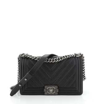 Chanel Boy Flap Bag Chevron Caviar Old Medium