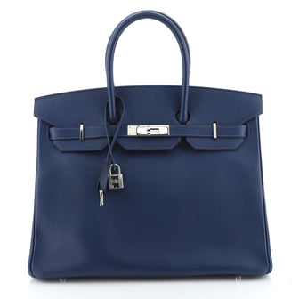 Hermes Birkin Handbag Blue Epsom with Palladium Hardware 35