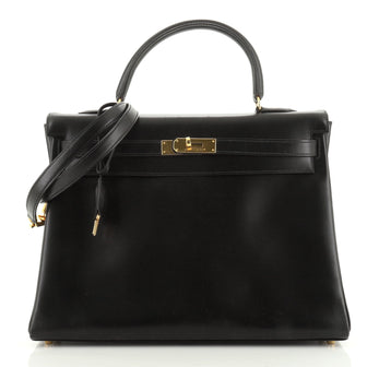 Hermes Kelly Handbag Black Box Calf with Gold Hardware 35