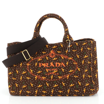 Prada Canapa Convertible Tote Printed Canvas Medium