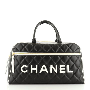 Chanel Vintage Logo Bowler Bag Quilted Lambskin Large