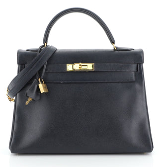 Kelly Handbag Bleu Marine Courchevel with Gold Hardware 32