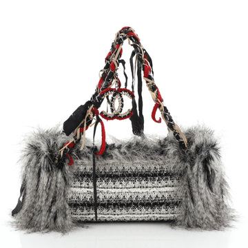 Chanel Inuit Fantasy Shoulder Bag Quilted Tweed with Faux Fur and Ribbon Large