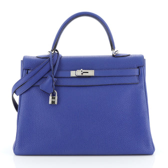 Hermes Kelly Handbag Blue Togo with Palladium Hardware 35