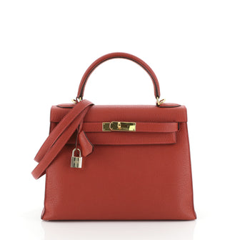 Hermes Kelly Handbag Red Chevre Jhansi with Gold Hardware 28
