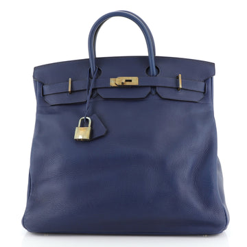 Hermes HAC Birkin Bag Blue Clemence with Gold Hardware 45