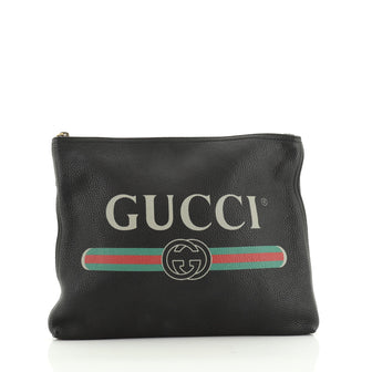 Gucci Logo Portfolio Clutch Printed Leather Medium