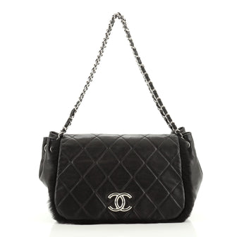 Chanel CC Chain Accordion Flap Bag Quilted Lambskin with Fur Small