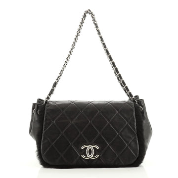 Chanel CC Chain Accordion Flap Bag Quilted Lambskin with Fur Small