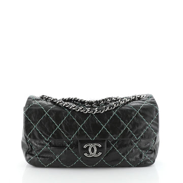 Chanel Double Stitch Flap Bag Quilted Glazed Calfskin Medium