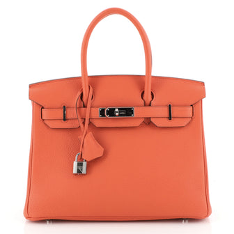 Birkin Handbag Orange Poppy Togo with Palladium Hardware 30