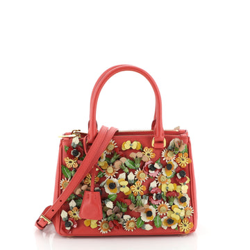 Prada Galleria Double Zip Tote Embellished Saffiano Leather Small