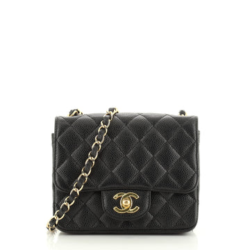 Chanel Vintage Square Classic Single Flap Bag Quilted Caviar Mini
