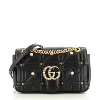 Gucci Pearly GG Marmont Flap Bag Embellished Matelasse Leather Small