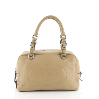 Prada Embossed Logo Bauletto Bag Vitello Daino Medium