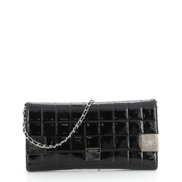 Chanel Chocolate Bar Chain Clutch Quilted Patent 