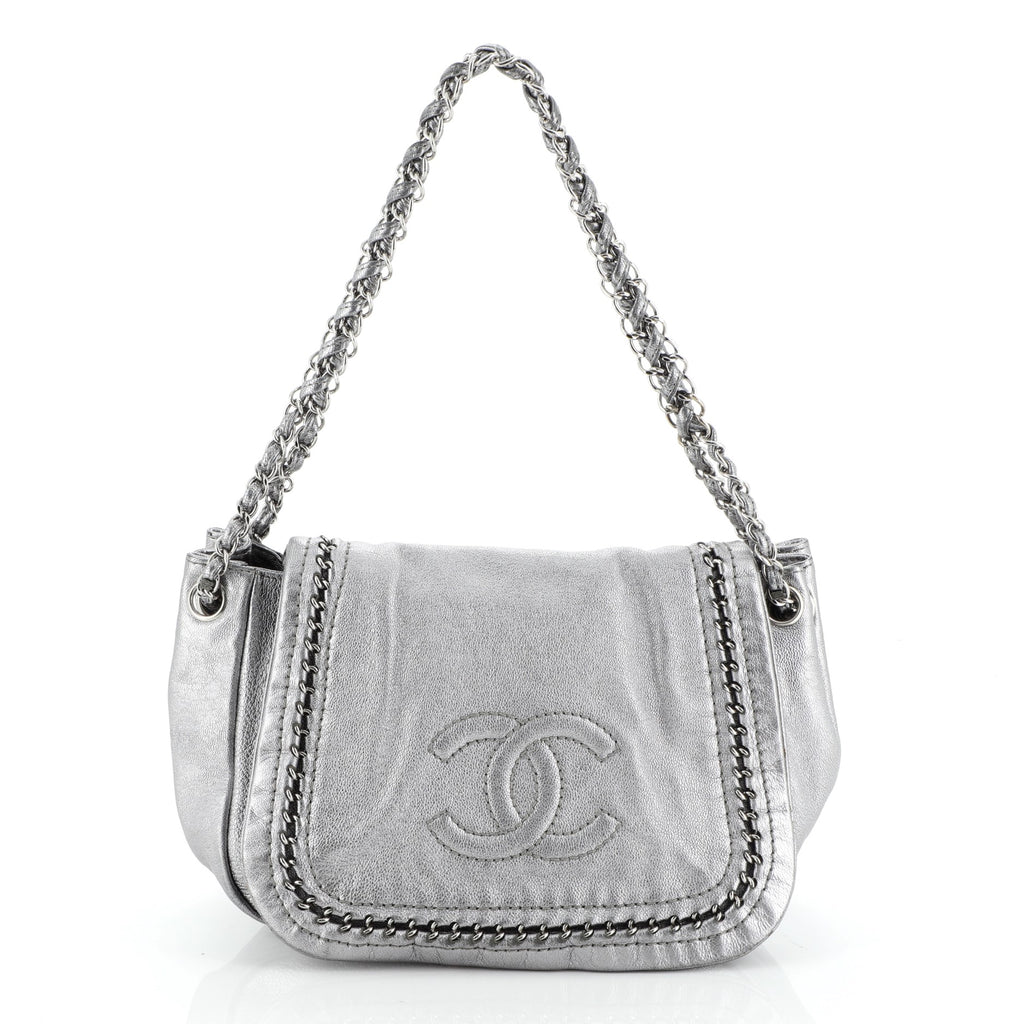 Chanel Silver Leather Luxe Ligne Accordion Flap Bag Chanel
