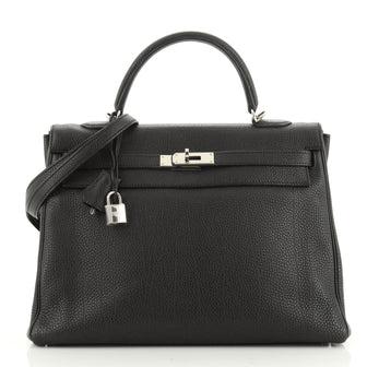 Kelly Handbag Noir Togo with Palladium Hardware 35