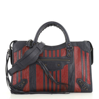 Balenciaga City Classic Studs Bag Striped Leather Medium