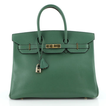 Hermes Birkin Handbag Green Courchevel with Gold Hardware 35