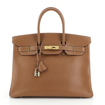 Hermes Birkin Handbag Brown Courchevel with Gold Hardware 35