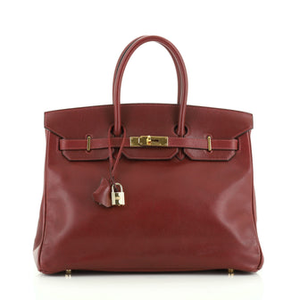 Hermes Birkin Handbag Red Veau Grain Lisse with Gold Hardware 35