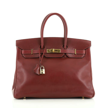 Hermes Birkin Handbag Red Veau Grain Lisse with Gold Hardware 35