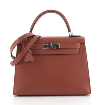 Hermes Kelly Handbag Red Epsom with Palladium Hardware 28