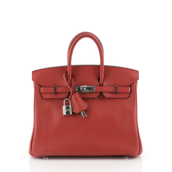Hermes Birkin Handbag Red Swift with Palladium Hardware 25