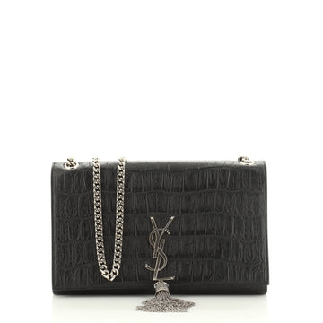 Saint Laurent Classic Monogram Tassel Crossbody Bag Crocodile Embossed Leather Medium
