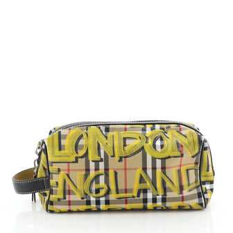 Burberry Graffiti Cosmetic Pouch Vintage Check Canvas Small