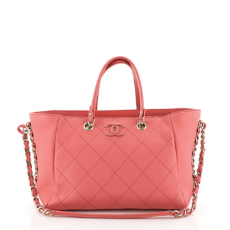 Chanel Side Chain Shopping Tote Quilted Bullskin Small