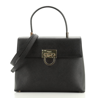 Gancini Convertible Top Handle Bag Saffiano Leather Medium