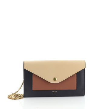 Celine Pocket Envelope Wallet on Chain Leather Large