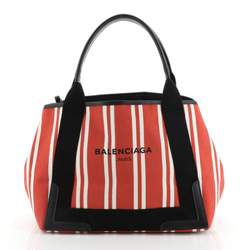 Navy Cabas Striped Canvas and Leather Small