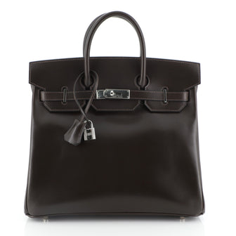 Hermes HAC Birkin Bag Brown Box Calf with Palladium Hardware 32