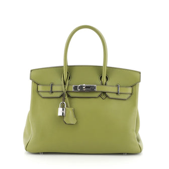 Hermes Birkin Handbag Green Swift with Palladium Hardware 30