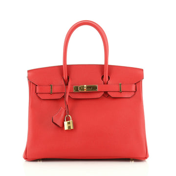 Hermes Birkin Handbag Red Epsom with Gold Hardware 30