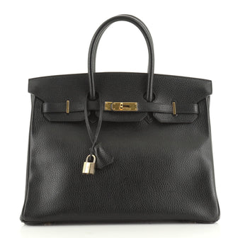 Hermes Birkin Handbag Black Ardennes with Gold Hardware 35