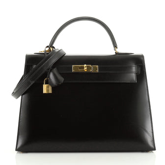 Hermes Kelly Handbag Black Box Calf with Gold Hardware 32