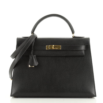 Kelly Handbag Noir Ardennes with Gold Hardware 32