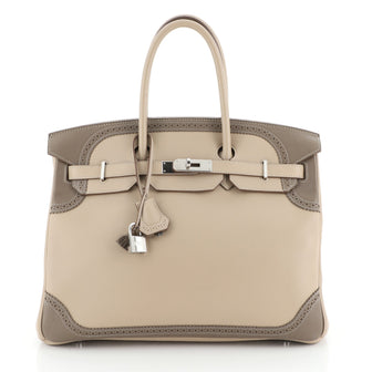 Hermes Birkin Ghillies Handbag Light and Grey Swift with Palladium Hardware 35