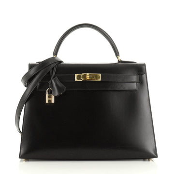 Hermes Kelly Handbag Black Box Calf with Gold Hardware 32