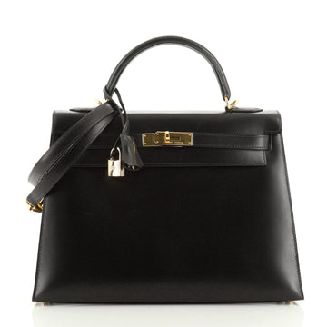Hermes Kelly Handbag Black Box Calf with Gold Hardware 32