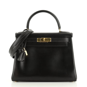 Hermes Kelly Handbag Black Box Calf with Gold Hardware 28